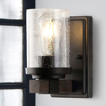 Bungalow Iron/Seeded Glass Rustic Farmhouse LED Vanity Light - JONATHAN Y